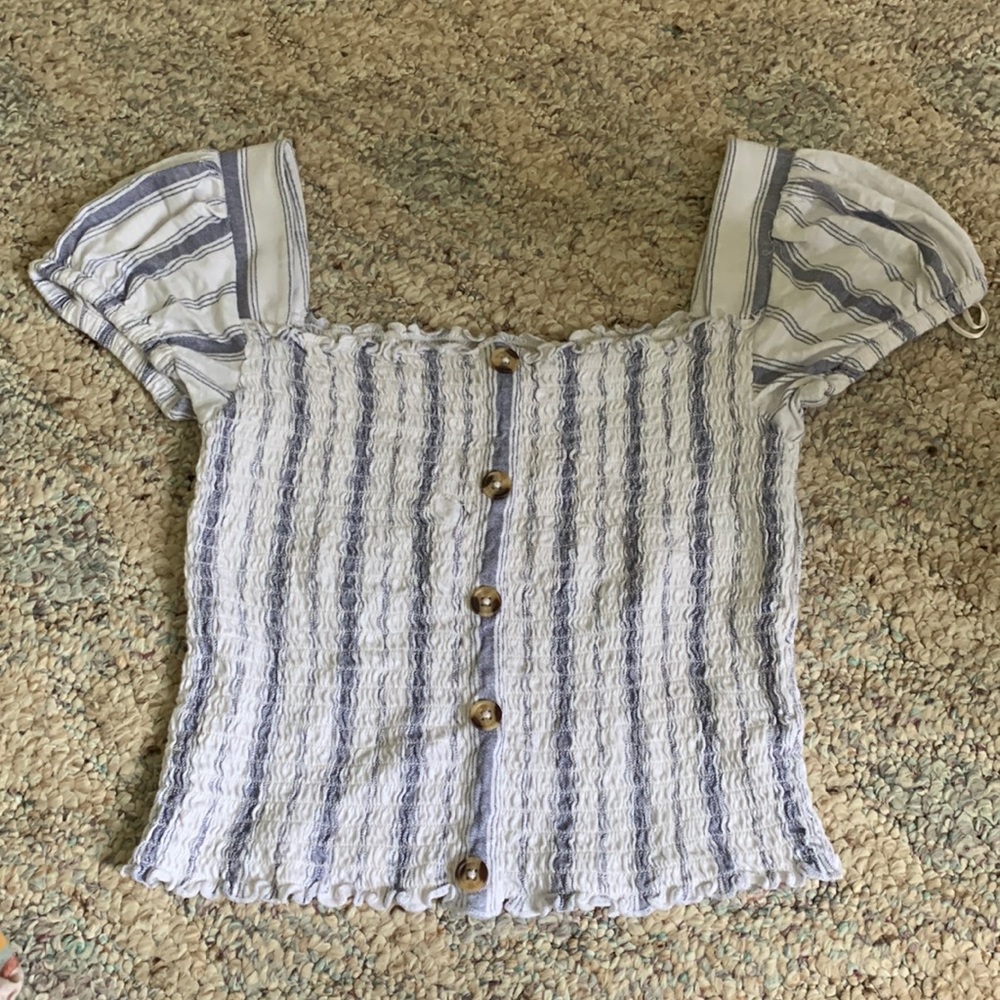 Mudd Blue and White Striped Cap Sleeved Junior Girl’s Top, Size Small